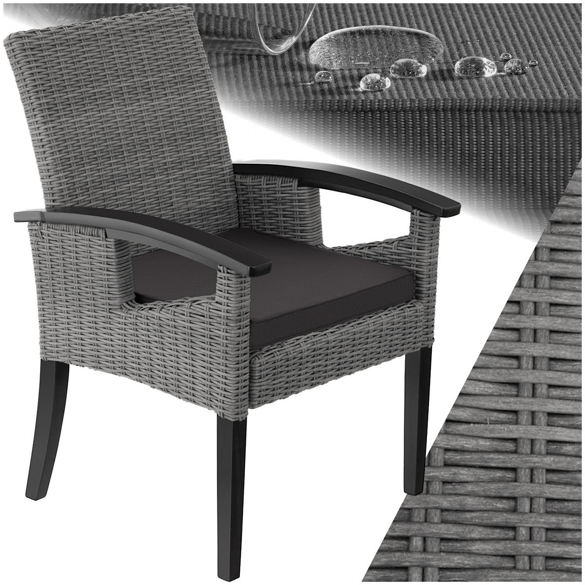RATTAN STUHL Rosarno, inklusive Sitzpolster, 62,5 x 71,5 x 94 cm, grau - Grau, Kunststoff (62.5/94/71.5cm) - tectake
