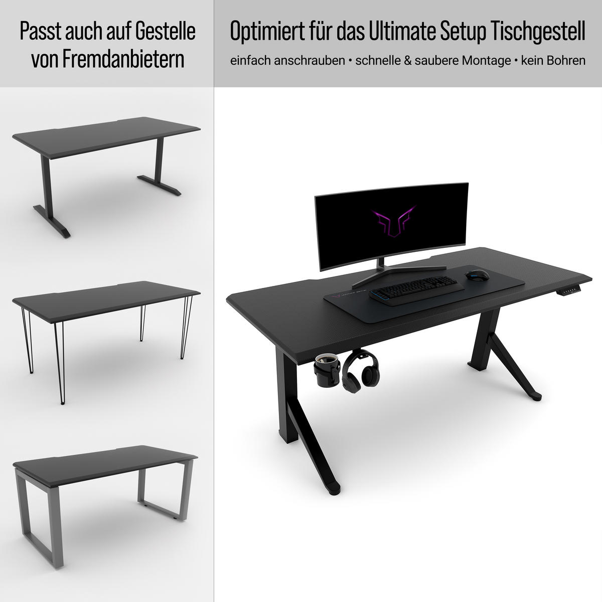 TISCHPLATTE 180x80, Schreibtischplatte 180x80 cm - Outline, Carbon-Optik - Anthrazit, Holzwerkstoff (180/80/2.5cm) - Ultimate Setup