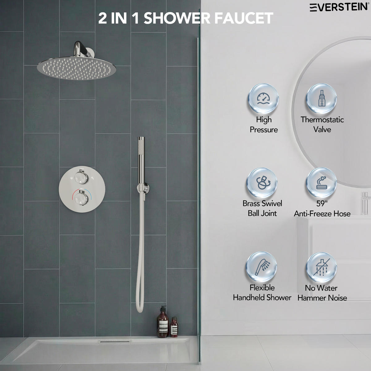DUSCHARMATUR SFS-5008 Chrom, Unterputz, Thermostat, 300-mm-Kopfbrause, Handbrause, 400-mm-Duscharm - Chromfarben, Metall (30/19/40cm) - Everstein