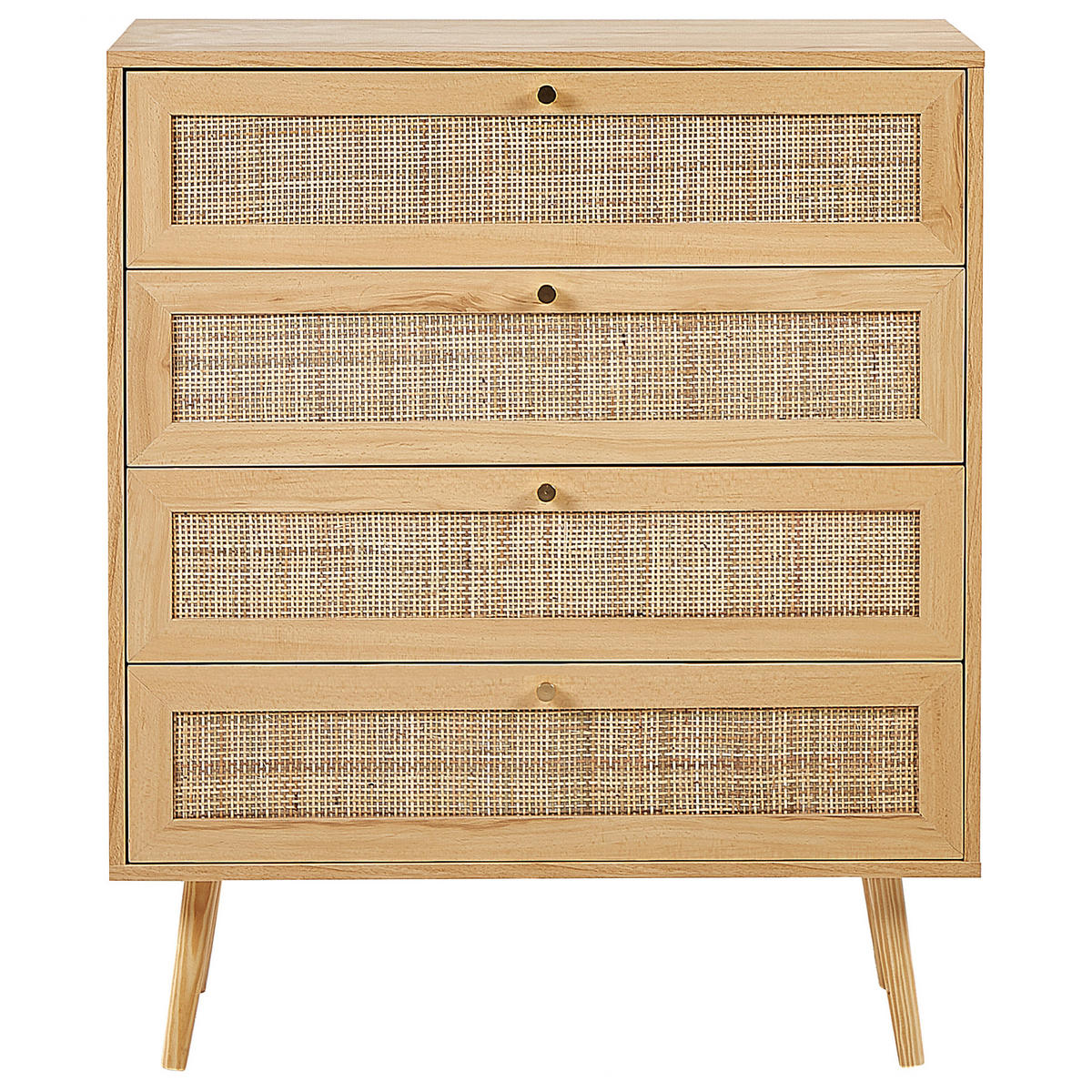 KOMMODE 4 Schubladen Rattan Helles Holz Perote - Hellbraun/Goldfarben, Naturmaterialien (80/97/38cm) - Beliani