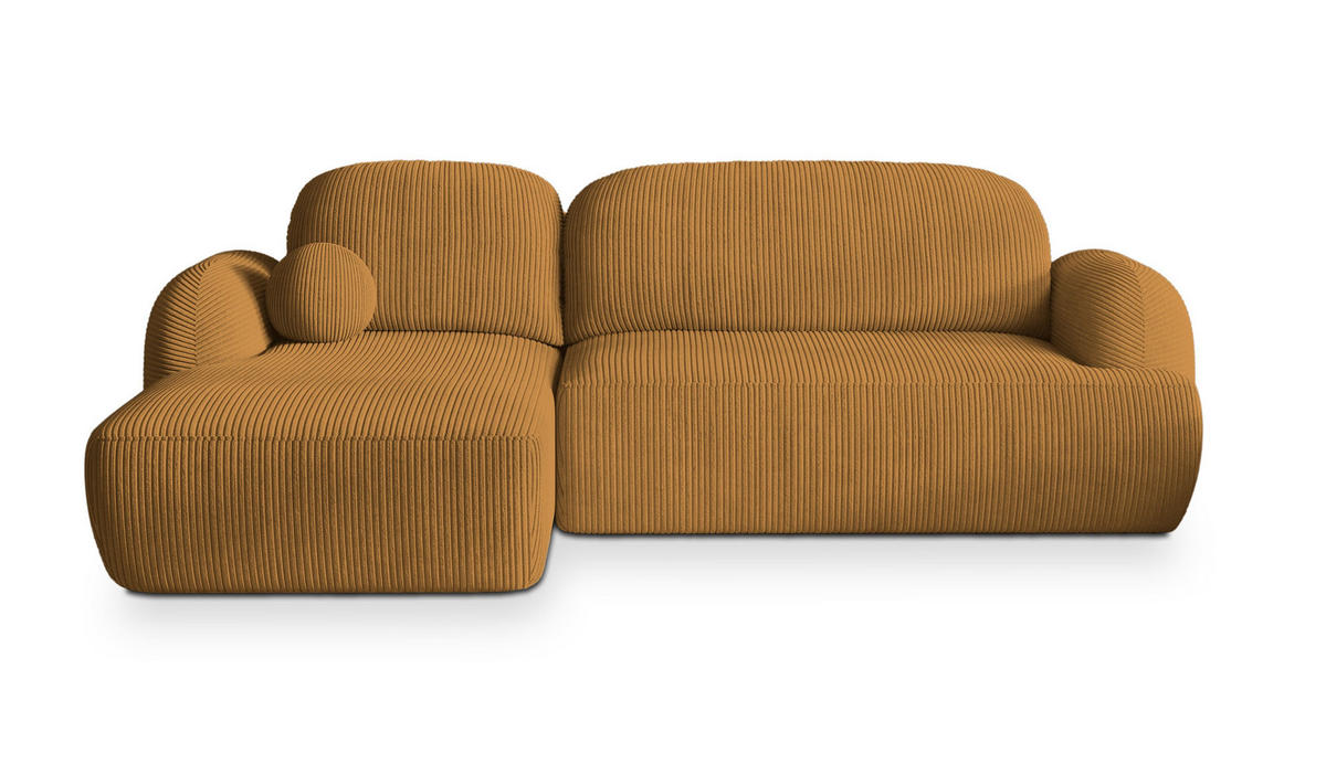 ECKSOFA MODENZA P L-S Gelb Kordstoff mit Schlaffunktion - Gelb, Holz (266/148cm) - MASSENO