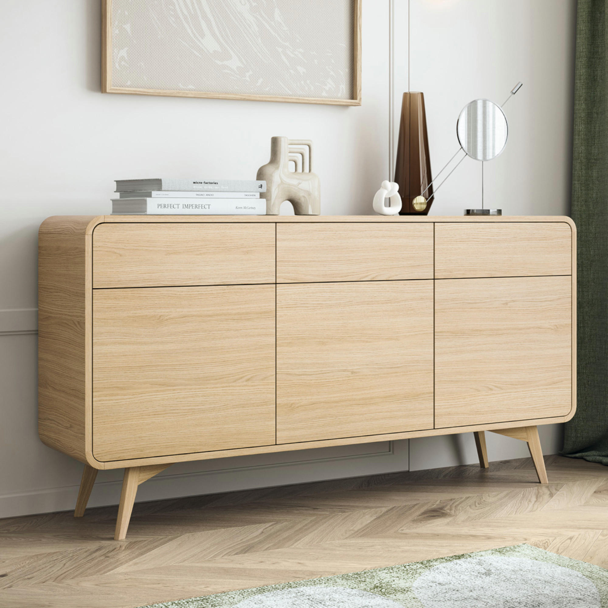 SIDEBOARD CORNWALL KOM2 Abgerundeter Korpus Eiche Eiche - Eichefarben/Braun, Holz/Holzwerkstoff (160/84/39cm) - Komodee