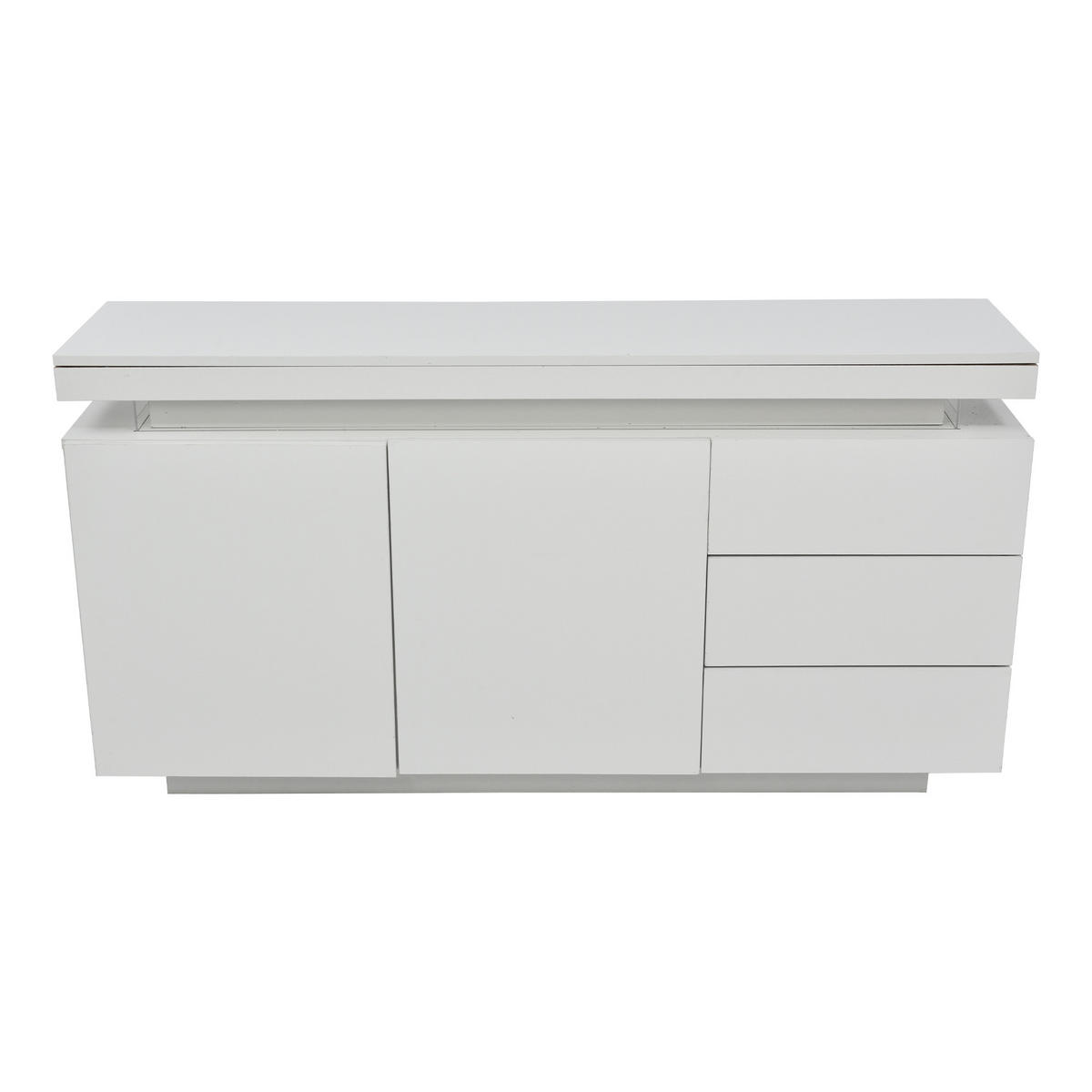 SIDEBOARD 140/35/72,5 cm, Weiß Hochglanz, 2 Türen und 3 Schubladen, integrierte LED, grifflose Optik, Weiß - Weiß, Holzwerkstoff (140/72.5/35cm) - Redom