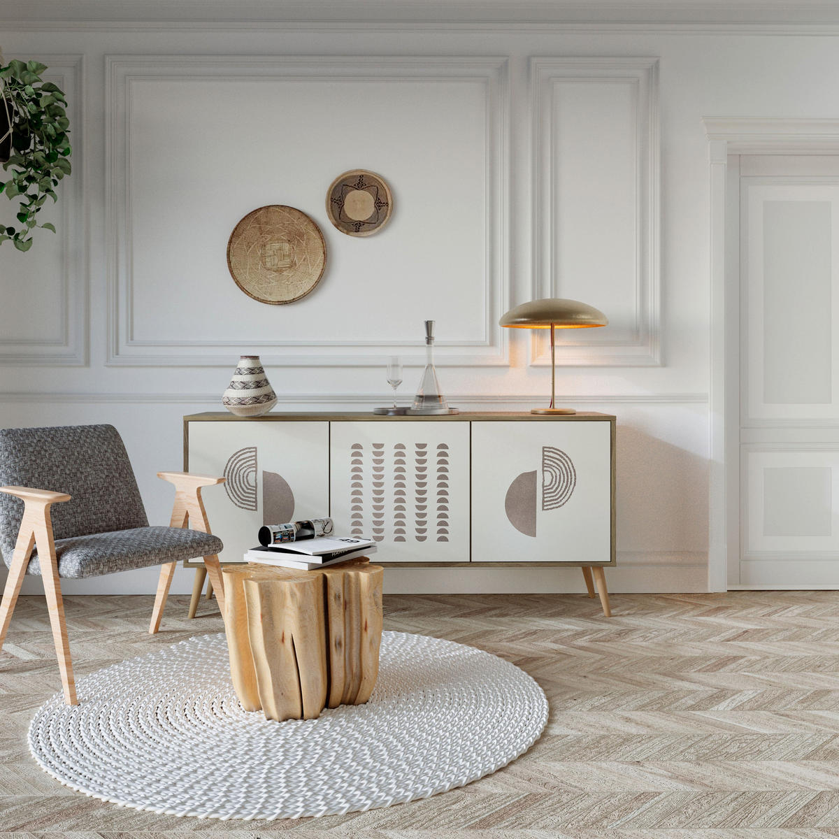 SIDEBOARD HARMONY ESSENCE, Eicheneffekt, 164,5x42x77,5 cm, 3 Türen - Eichefarben/Buchefarben, Holzwerkstoff/Buchenholz (164.5/77.5/42cm) - SpaceRebels