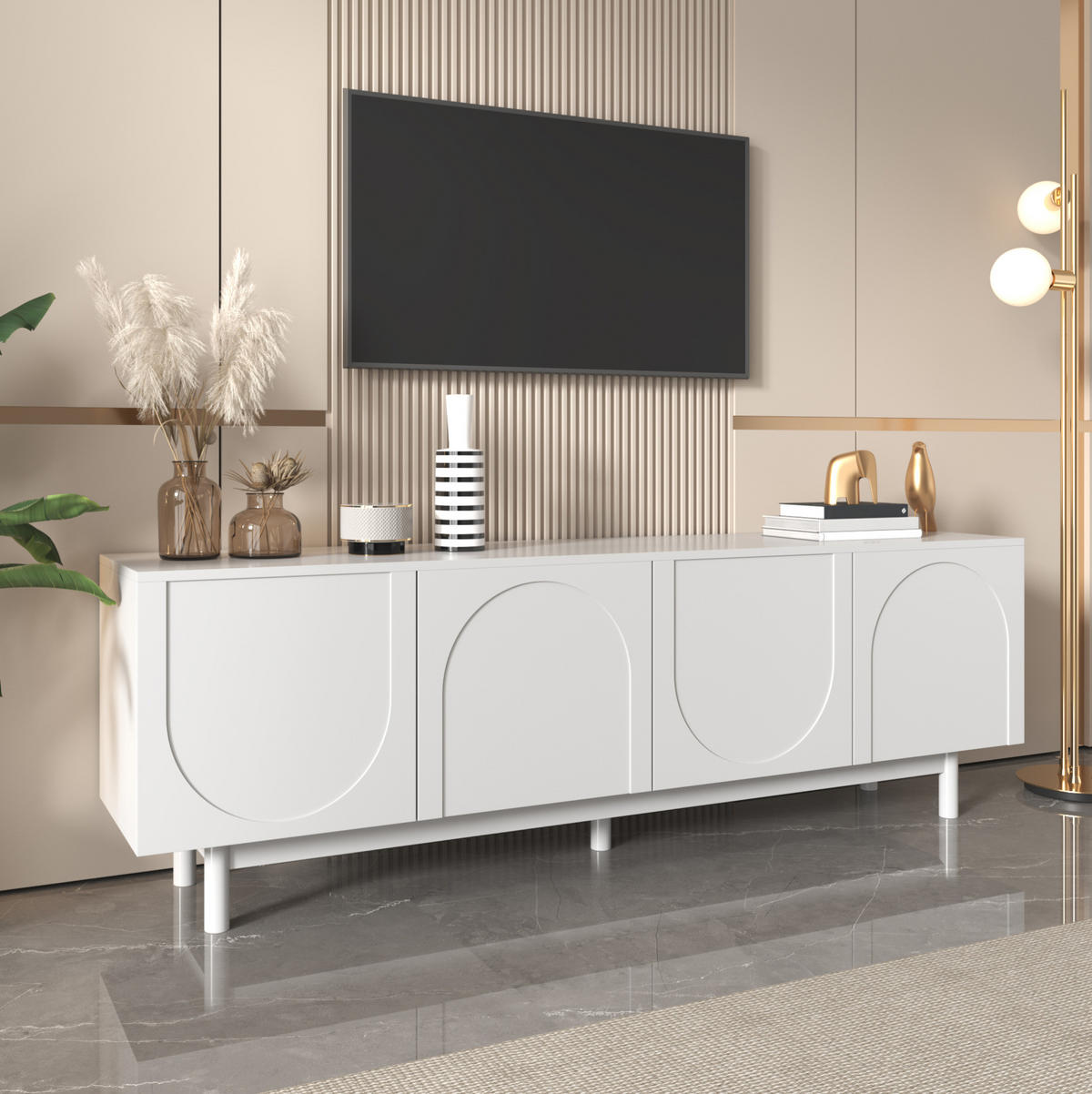 TV-ELEMENT mit 4 Türen 175 x 38 x 56 cm Weiß - Weiß, Holzwerkstoff (38/56/175cm) - Beauniv