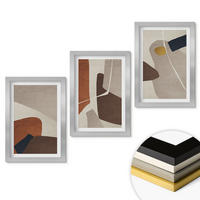 WANDBILDER 3er Set - 20x30 cm Silberner Rahmen - Abstrakte Boho-Malerei - Silberfarben, Kunststoff (20/30cm) - ArtPrintCave