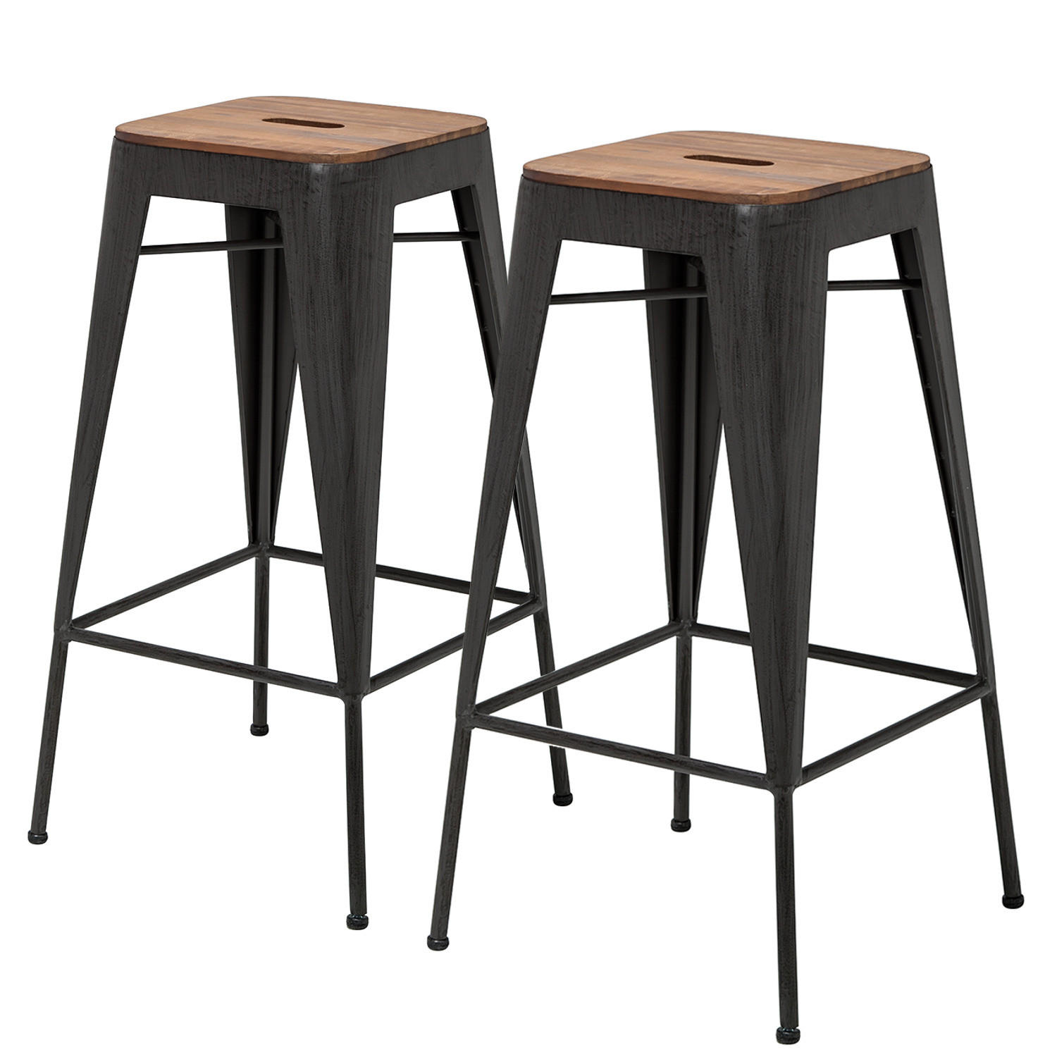 BARHOCKER - 2er-Set - Akazie massiv / Metall - Akaziefarben, Holz/Metall (40/70/40cm) - home24