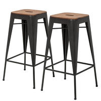 BARHOCKER - 2er-Set - Akazie massiv / Metall - Akaziefarben, Holz/Metall (40/70/40cm) - home24