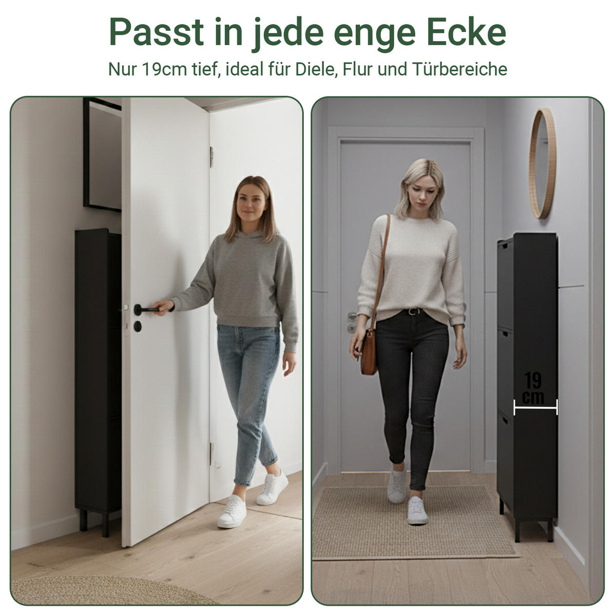 SCHUHSCHRANK mit 3 Klappen, Schwarz 50x129x19cm - Schwarz, Holzwerkstoff/Metall (50/129/19cm) - SoBuy