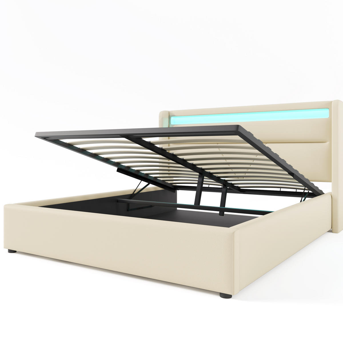 POLSTERBETT 160/200 cm Weiß aus PU mit LED-Kopfteil und Stauraum - Weiß, Kunststoff (160/200cm) - OKWISH