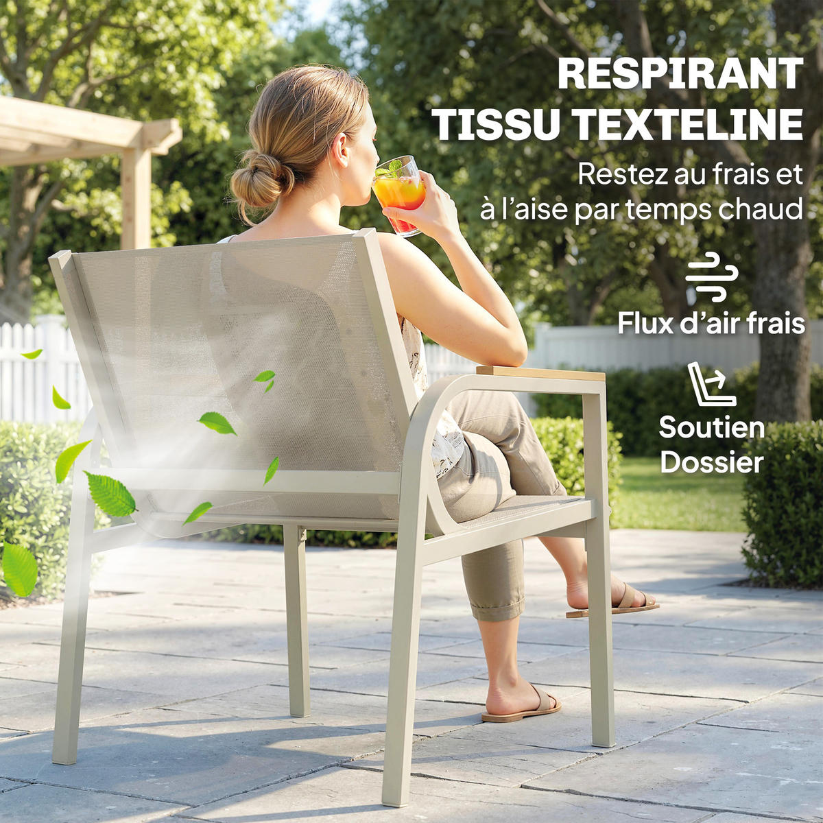 GARTENSET DE-13504 4-teilig mit Glasplatte, Textilène-Bezug Grün - Grün, Metall - ComfortXL