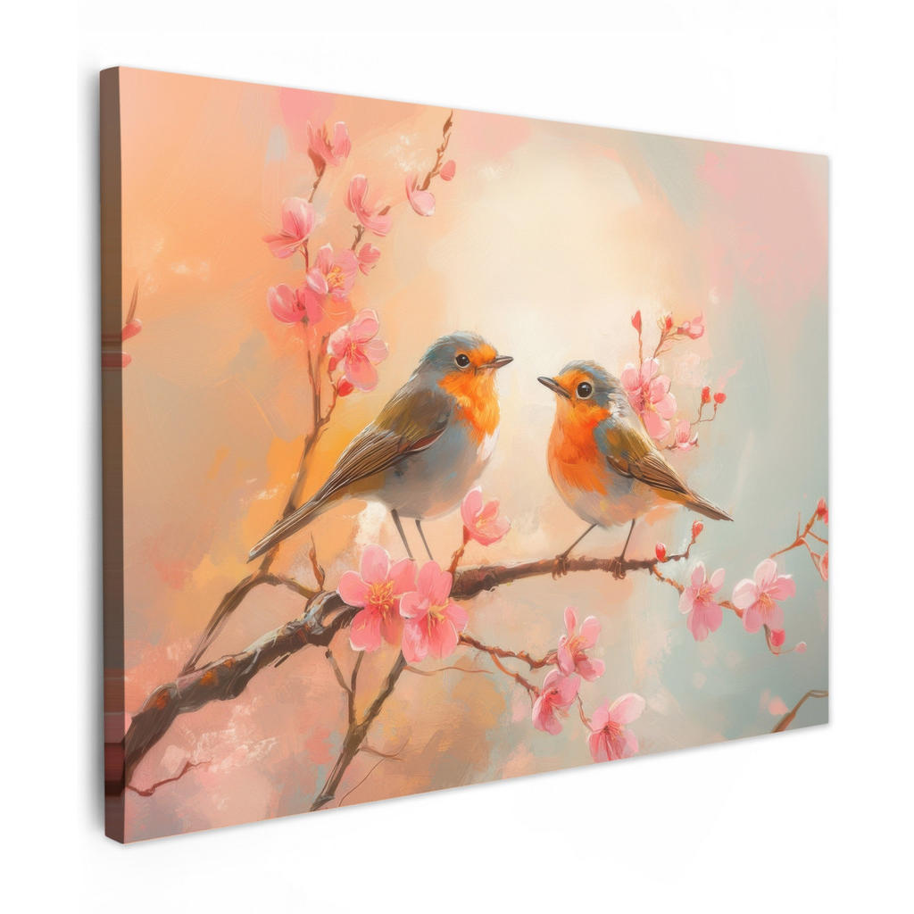 MuchoWow OBRAZ NA PLÁTNĚ Robins - Ornamental - Blossom branch 80x60 cm