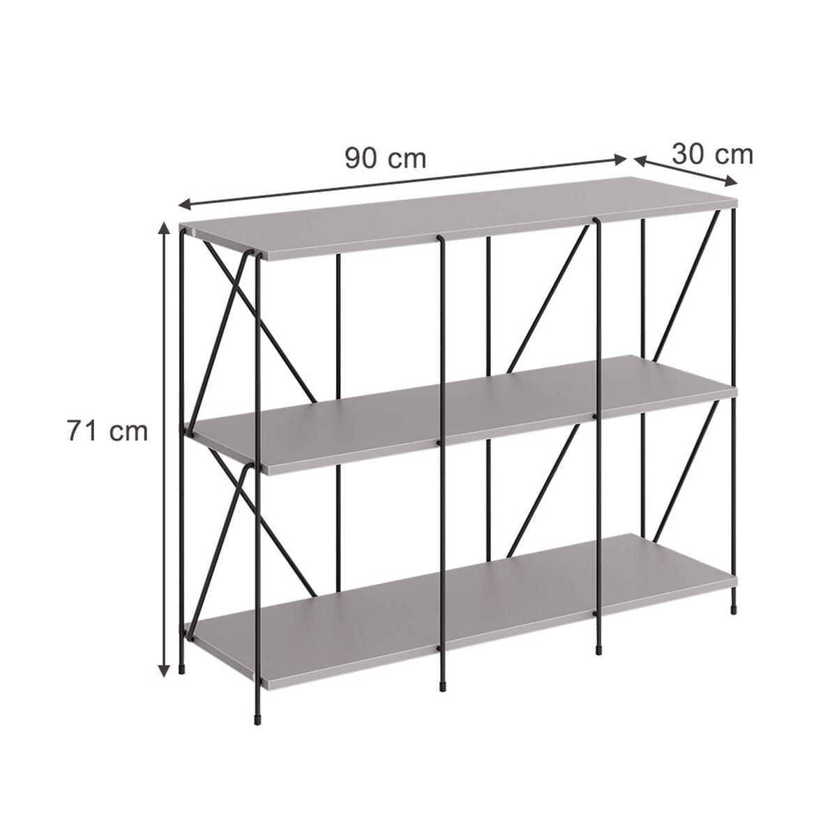 KNIHOVNA Ravix Béžová/černá - šedá/černá, kompozitní dřevo (90/71/30cm) - Vicco