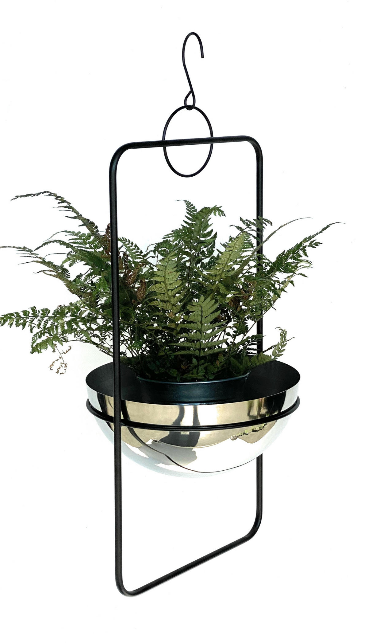 BLUMENAMPEL Schwarz mit Topf Silber Metall 67 cm 96083 L - Schwarz, Metall (25/12.5/25cm) - DanDiBo