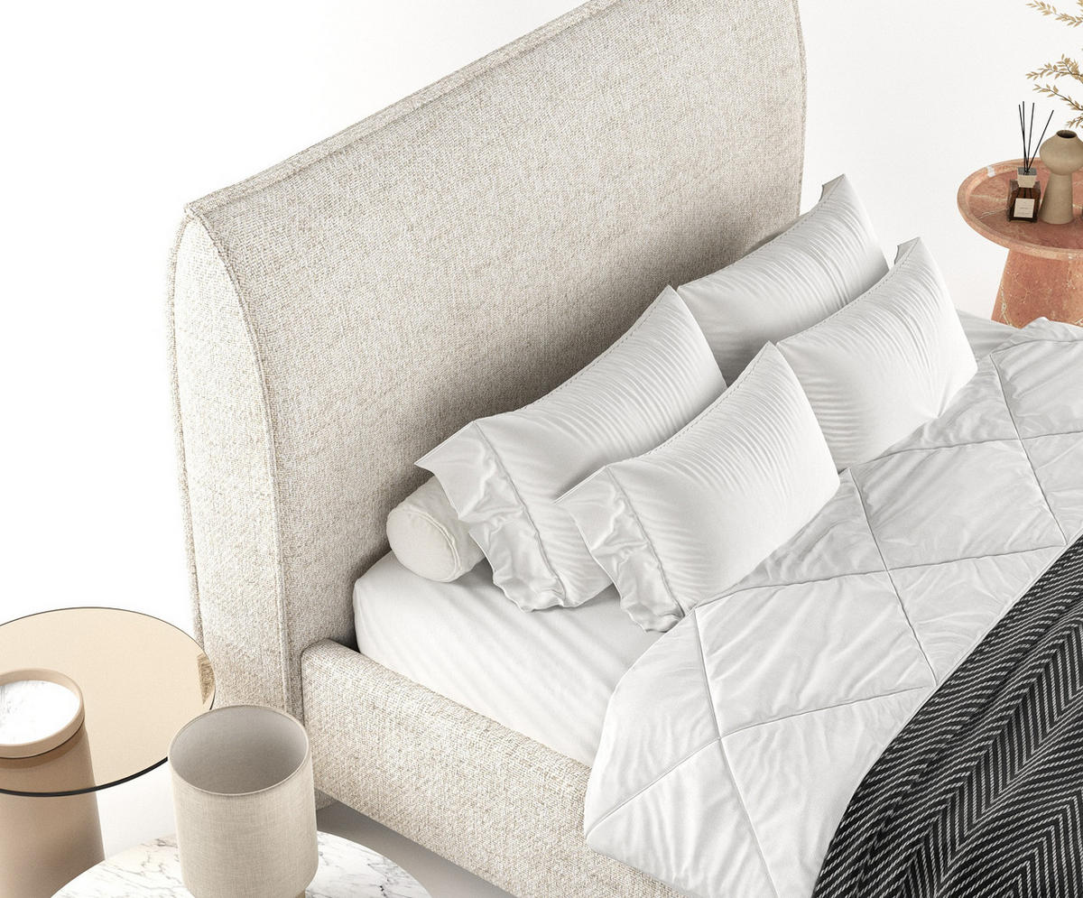 POLSTERBETT Shell Creme 160/200 cm im Webstoff - Creme/Schwarz, Holz/Holzwerkstoff (160/200cm) - Maison de Reve