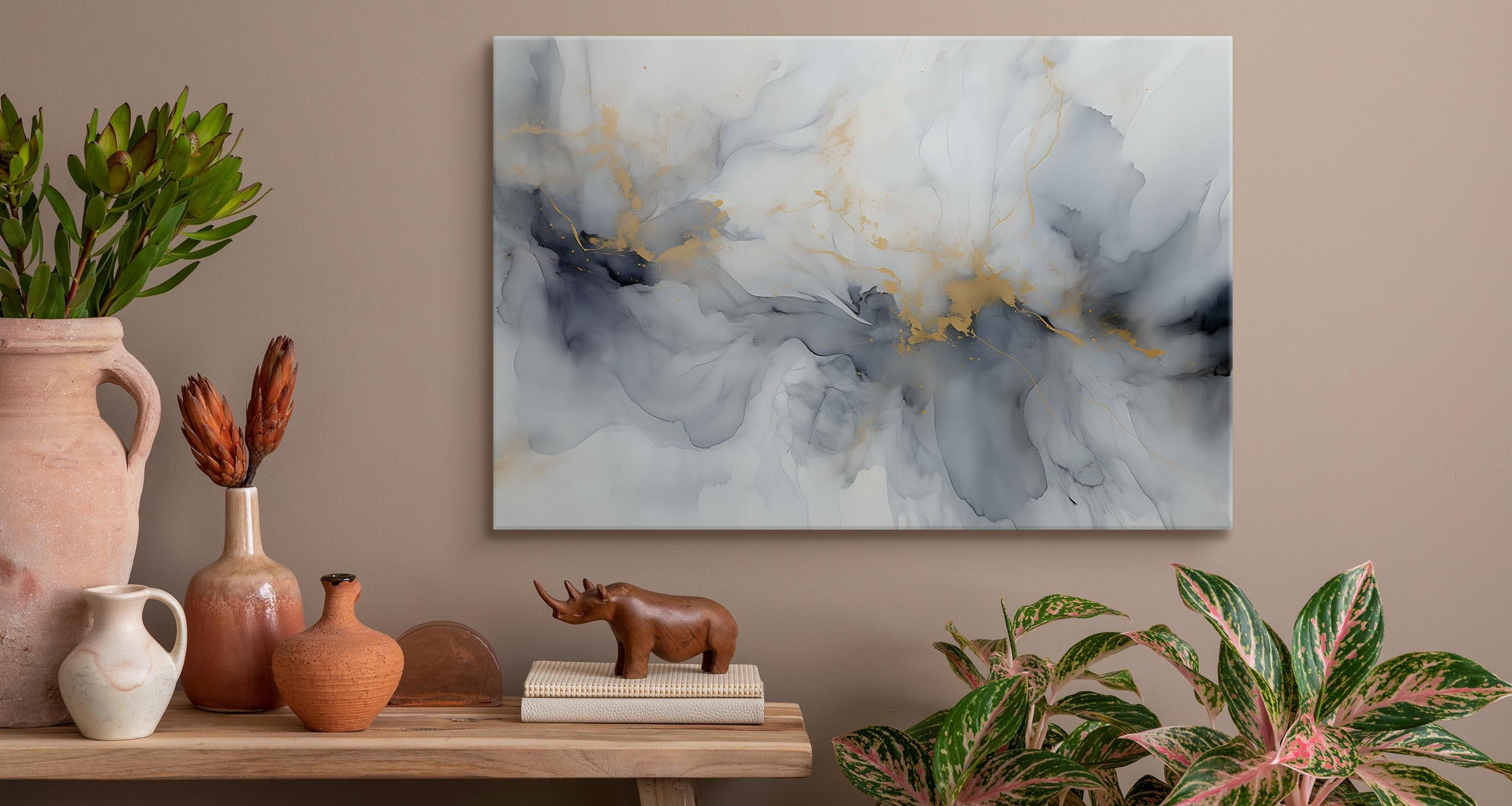 Thumbnail - Muralo Leinwandbild, Blau, Weiß, Beige, Grau, Textil, Marmor Optik, Abstrakt, Rechteckig, 100x70 cm, Bilder und Zubehör,...