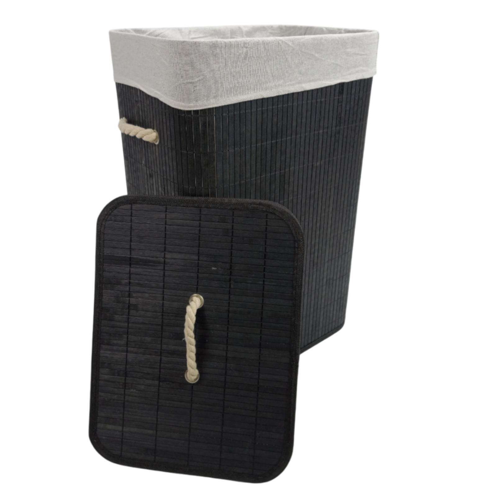 WÄSCHEKORB Bambus Schwarz mit Deckel 60x40x30 cm - Schwarz, Holzwerkstoff (40/60/30cm) - Begryf