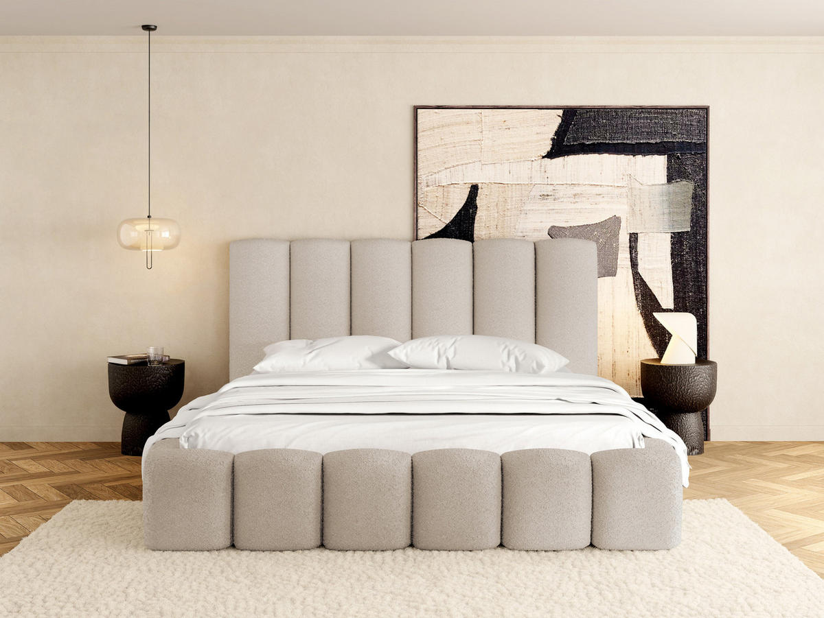 POLSTERBETT Serenity mit Bettkasten, Beige Boucle 120x200 cm - Beige/Birkefarben, Holz/Holzwerkstoff (120/200cm) - WFL GROUP