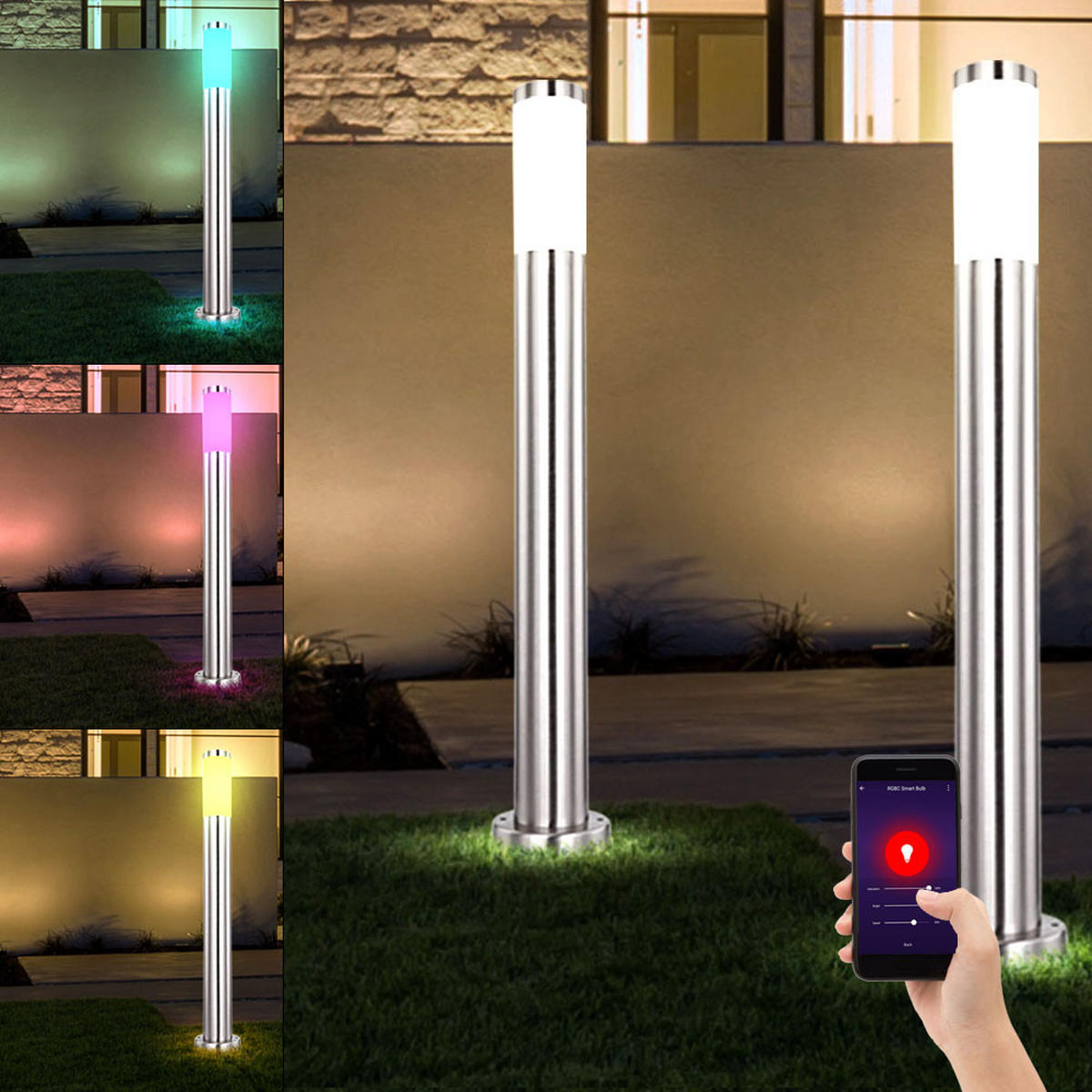 LED AUSSENLEUCHTE Edelstahl Silber - Silberfarben, Metall (11/11/80cm) - Globo Lighting