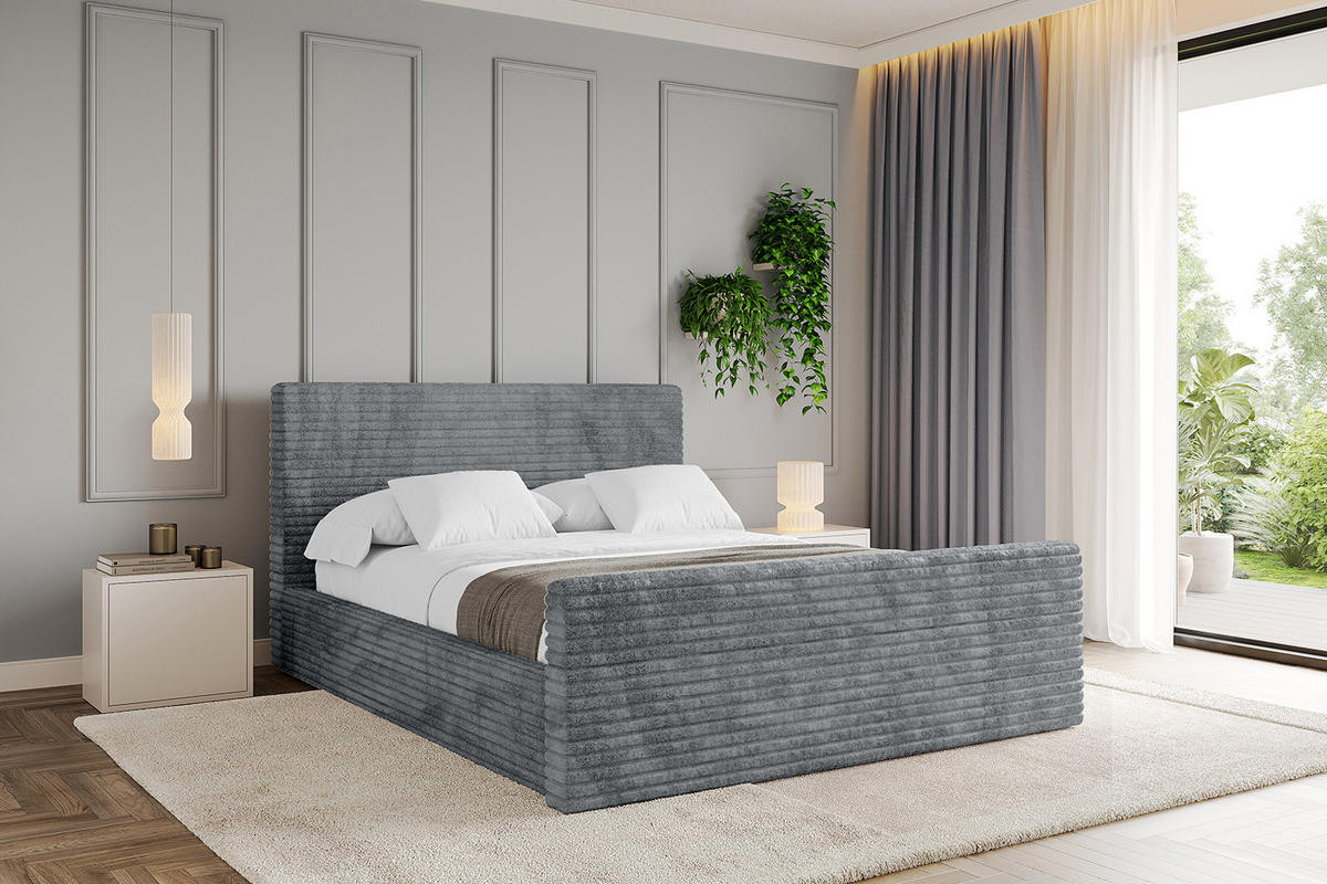 POLSTERBETT mit Bettkasten, Fußteil und Lattenrost, Boxbett mit Matratze H3/H4 - ALOVA-Z 180x200 Dunkelgrau - Dunkelgrau, Holzwerkstoff/Textil (180/200cm) - ALTDECOR