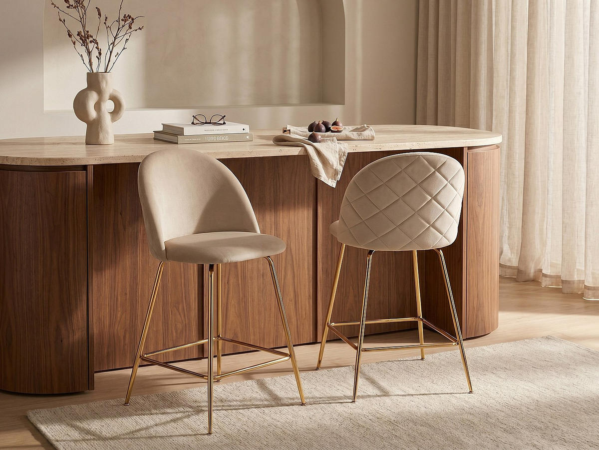 BARHOCKER - 51 x 58 - samt - beige Melbourne - Beige, Textil/Metall (51/95/58cm) - Vente-Unique