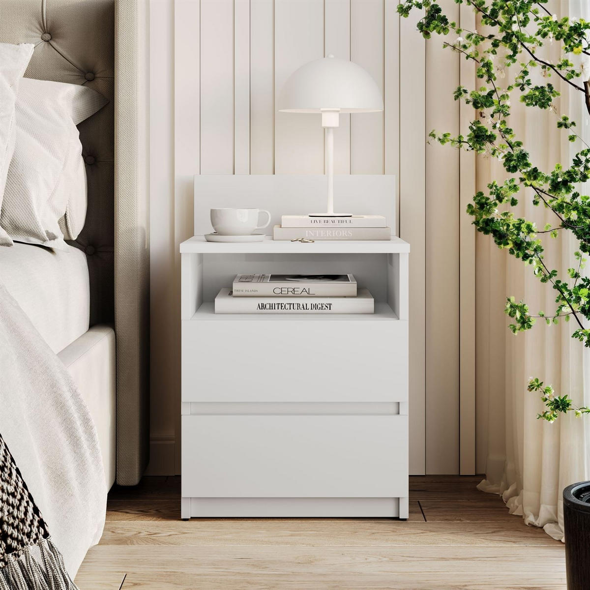 Nachttisch HANA M1 Weiß - Weiß, Holzwerkstoff (40/59/32cm) - Lookway