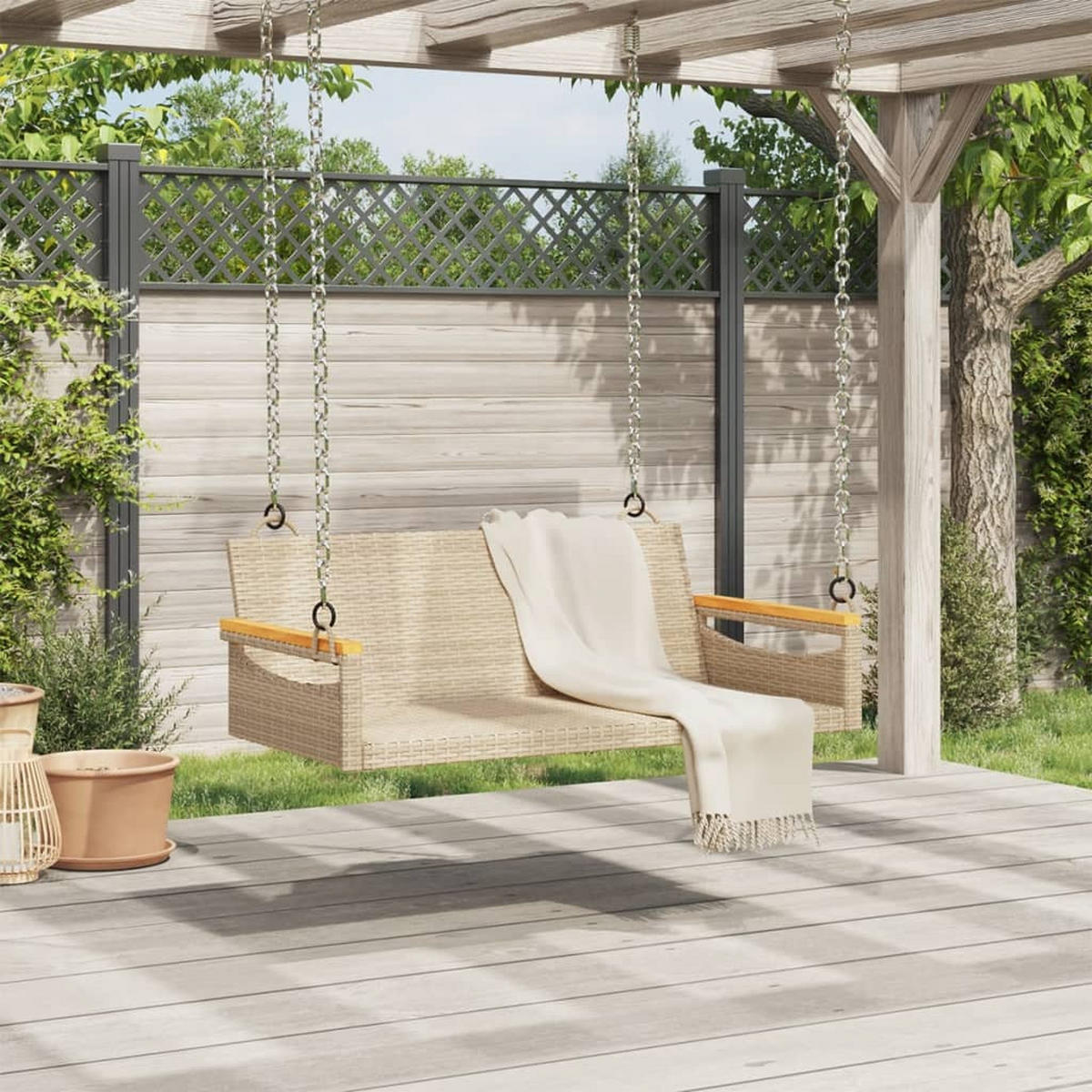 HÄNGEBANK Beige 109x62x40 cm Poly Rattan - Beige, Kunststoff (109/40/62cm) - furnicato
