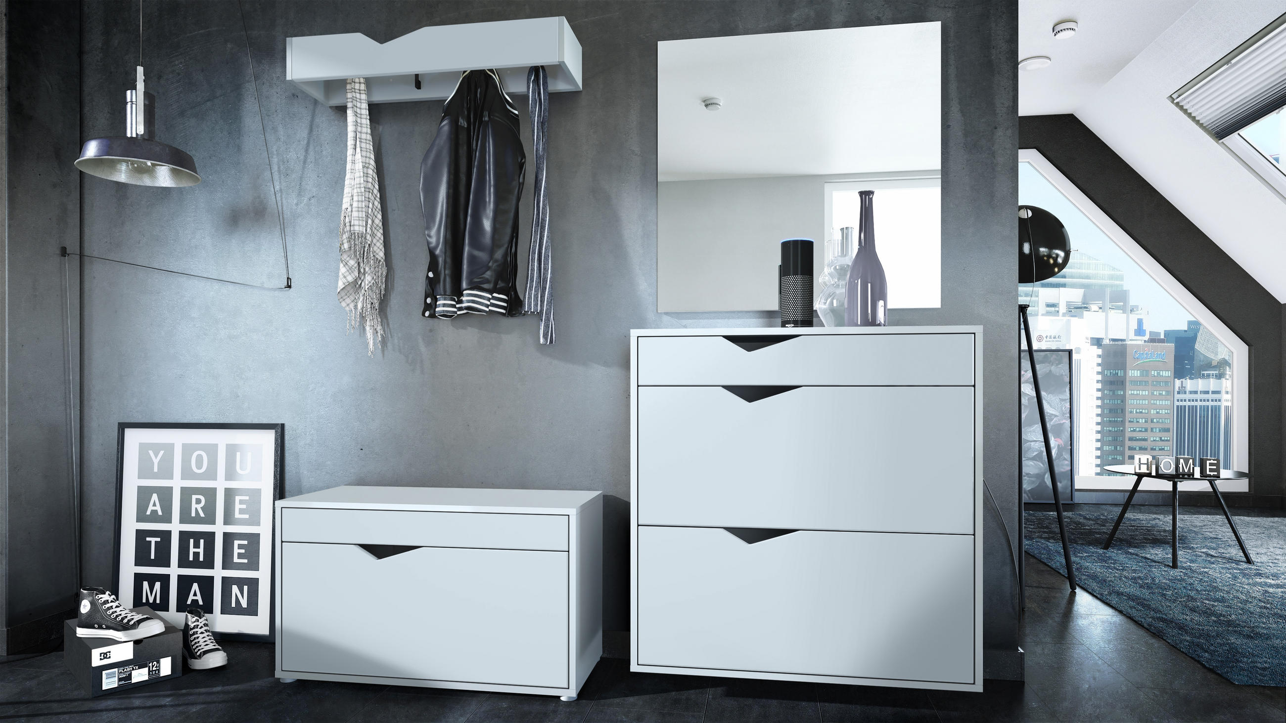 GARDEROBE Kolmio Fronten in Weiß matt - Weiß, Holzwerkstoff (190/185/33cm) - Vladon