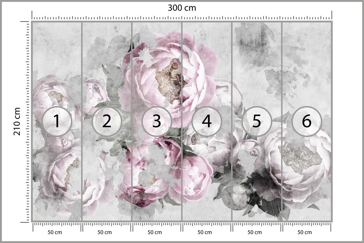 FOTOTAPETA Pre Kuchyňu Abstraktné Ružové Pivonky Betón Vintage 300 x 210 cm - sivá/ružová, papier (300/210cm) - Muralo