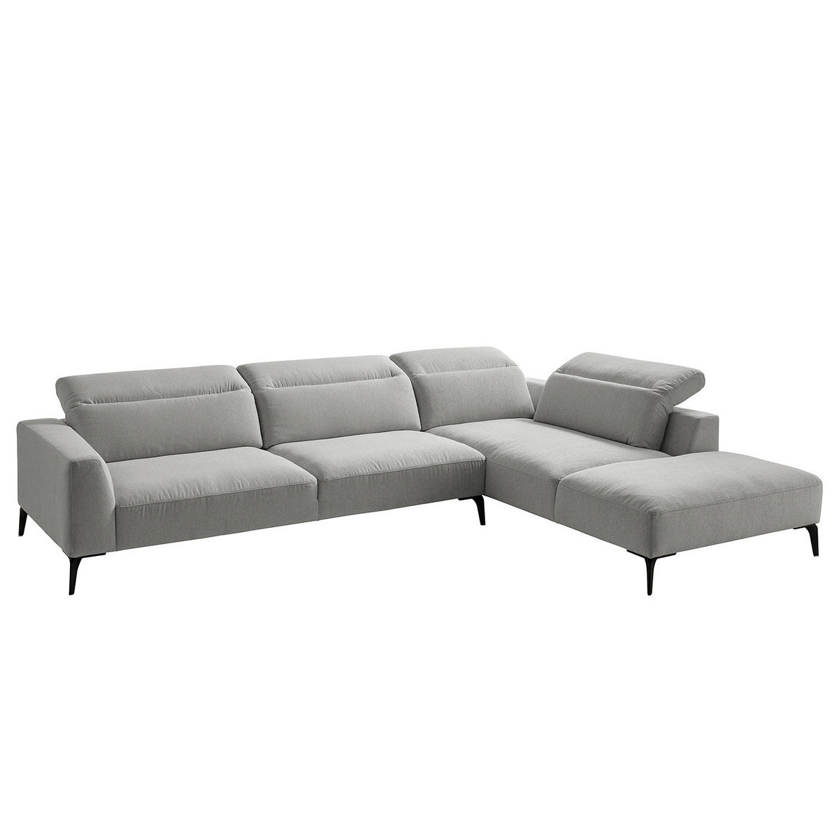 ECKSOFA mit Ottomane - Hellgrau/Schwarz, Textil/Metall (325/238cm) - home24