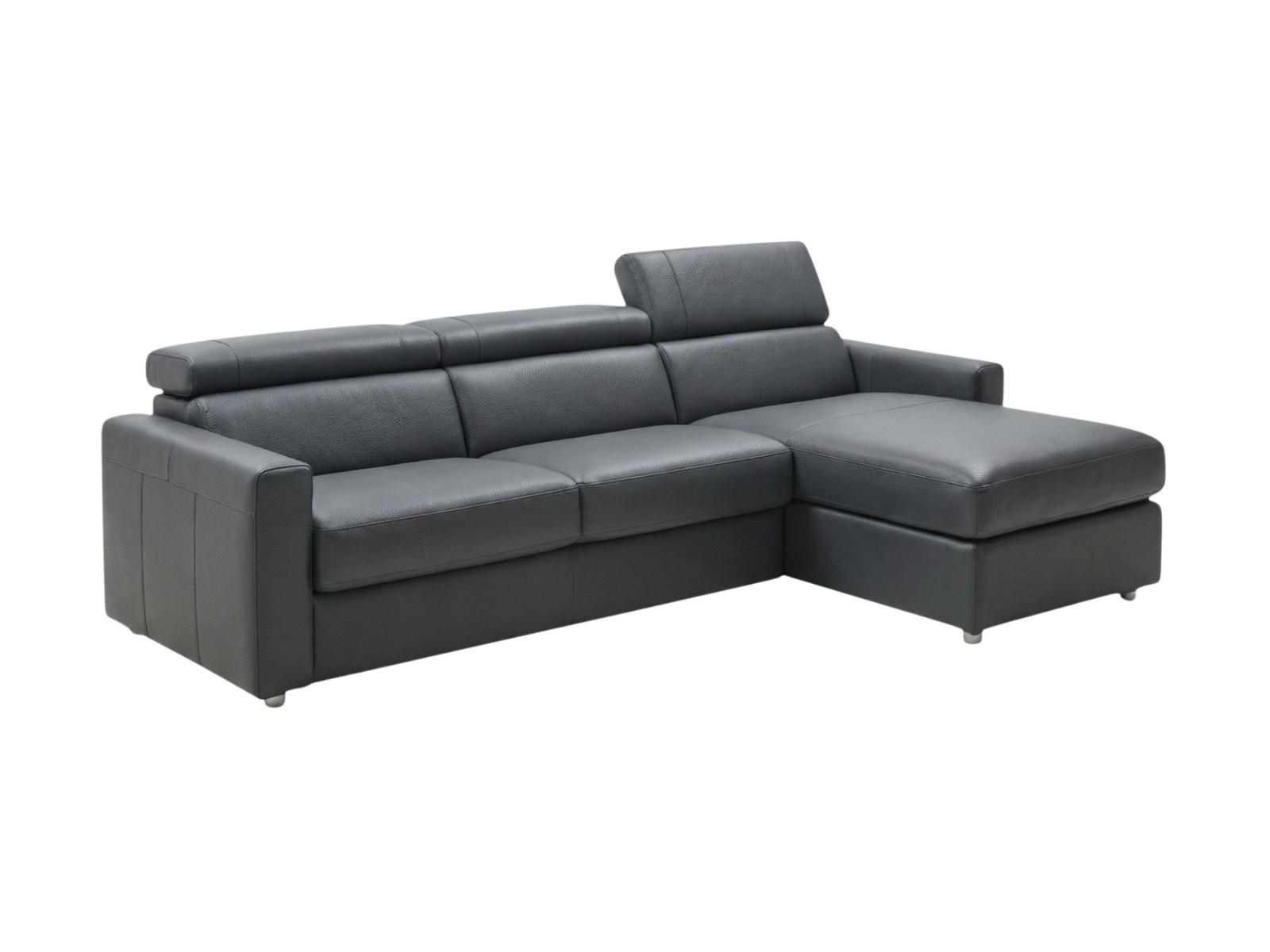 ECKSOFA Morris Echtleder mit Bettfunktion Anthrazit - Anthrazit, Leder/Metall (223/170cm)