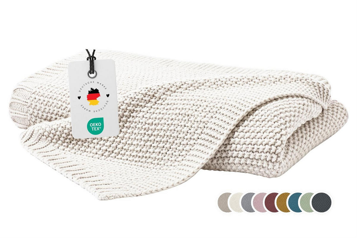 STRICKDECKE 130x170 cm, Kuscheldecke aus 100% Polyacryl, Flauschige Wohnzimmer Wohndecke für Sofa, Bett, Couch uvm. - Weiß - Ecru, Textil (130/170cm) - Carpe Sonno