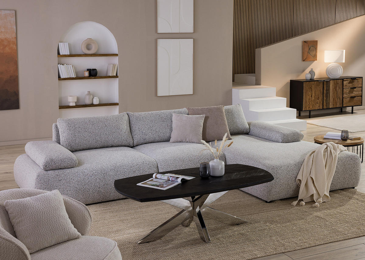 COUCHTISCH - Mango massiv / Metall - Mango Schwarz / Edelstahl - Schwarz, Holz/Metall (70/130/45cm) - home24