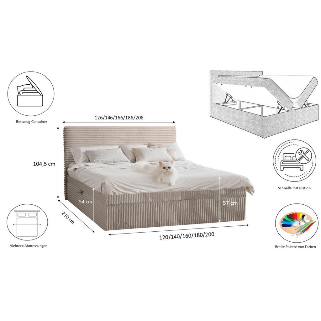 Thumbnail - Kaiser Möbel Boxbett, Beige, Textil, H2, Höhe ca. 20 cm, 120x200 cm, Schlafzimmer, Betten, Boxspringbetten