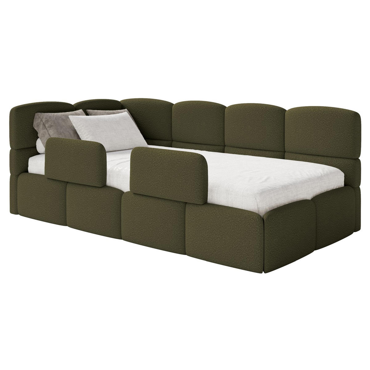 JUGENDBETT Cloudy links mit Matratze und Rausfallschutz Bouclé Olivgrün - Olivgrün, Kunststoff/Textil (90/200cm) - Selsey