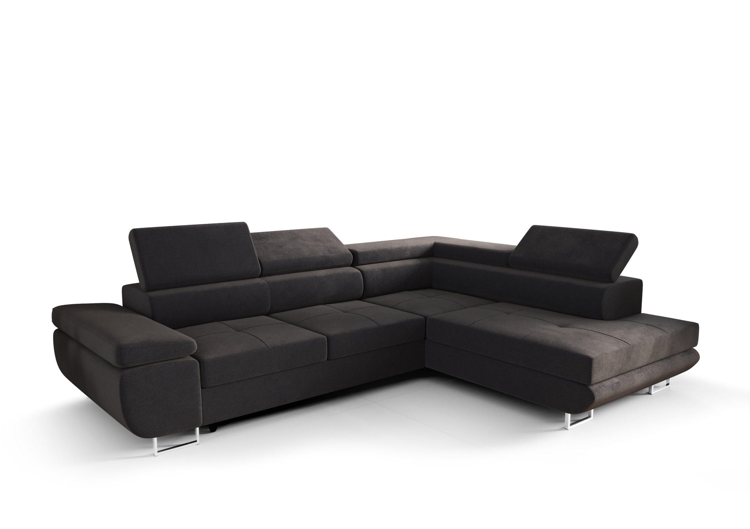 ECKSOFA PRAGA DESIGN L, Eckcouch in L-Form mit Schlaffunktion, Farbe: Dunkelgrau, Velourstoff, Ottomane Universal - Dunkelgrau, Textil (275/202cm) - O-Sofa