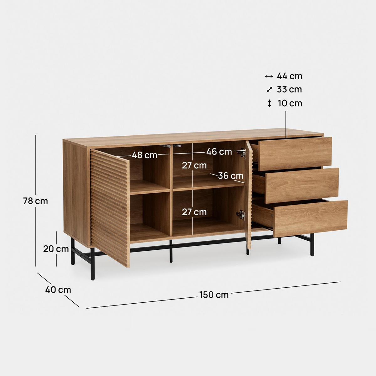 ANRICHTE NIEDRIGE Land Natürlich 150 cm x 78 cm - Naturfarben, Holzwerkstoff (150/78/40cm) - Klast Home