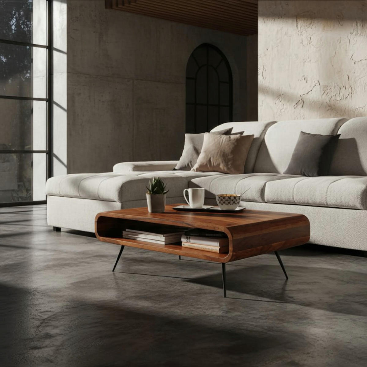 WOHNZIMMERTISCH Massivholz Sheesham, Modernes Design mit Staufach - Schwarz/Braun, Holz/Metall (55/90/30cm) - KADIMA DESIGN