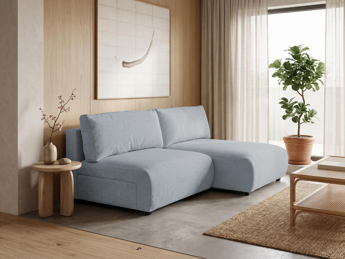 ECKSOFA Sora mit Schlaffunktion, Bettkasten und extra tiefer Komfortzone aus hochwertigem Grau Strukturstoff - Schwarz/Grau, Holz/Kunststoff (200/140cm) - S-Style