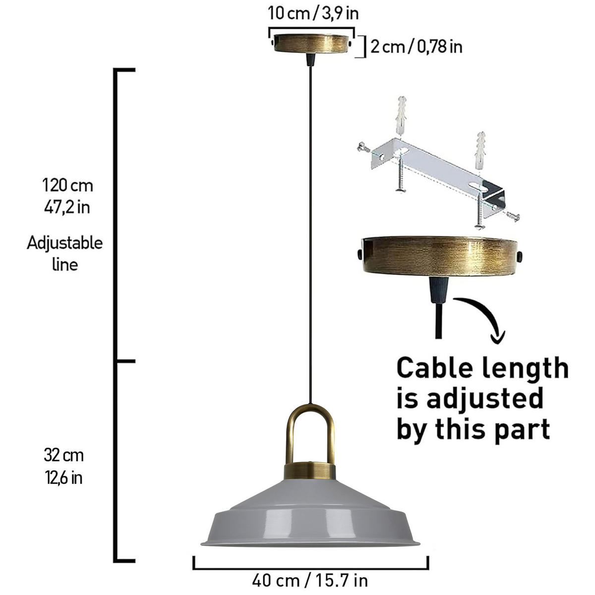 PENDELLEUCHTE Lockra - Grau, Metall (40/40/32cm) - Bamyum
