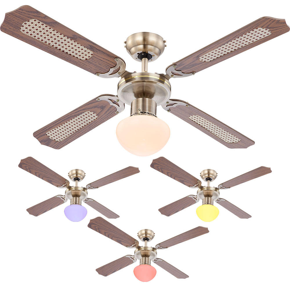 LED DECKENVENTILATOR Messing Opal - Messingfarben, Glas (106.6/52/41.5cm) - Globo Lighting