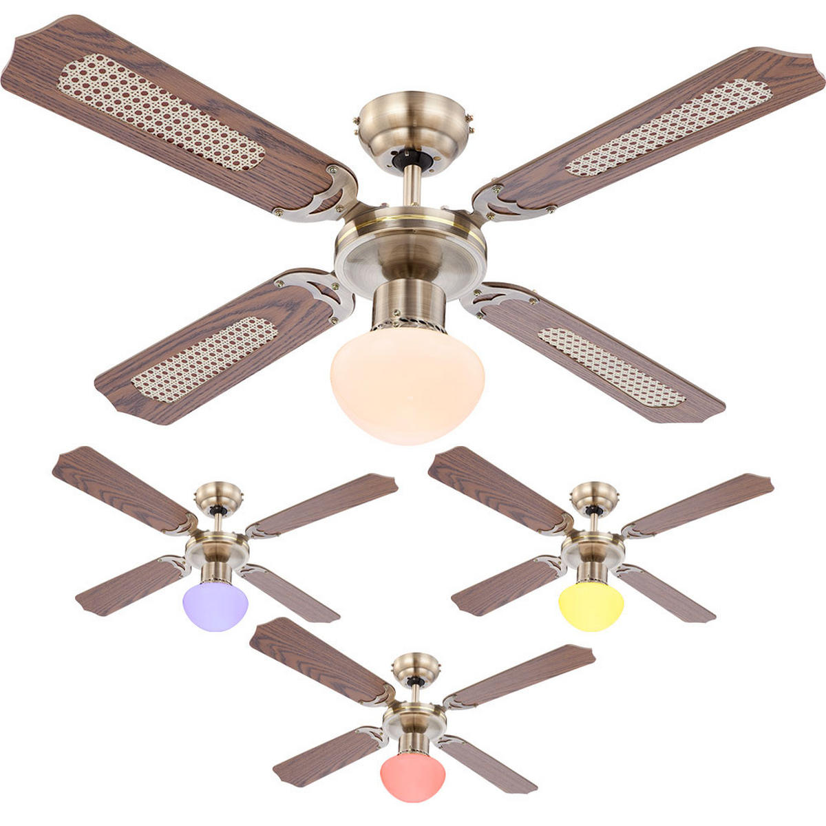 LED DECKENVENTILATOR Messing Opal - Messingfarben, Glas (106.6/52/41.5cm) - Globo Lighting