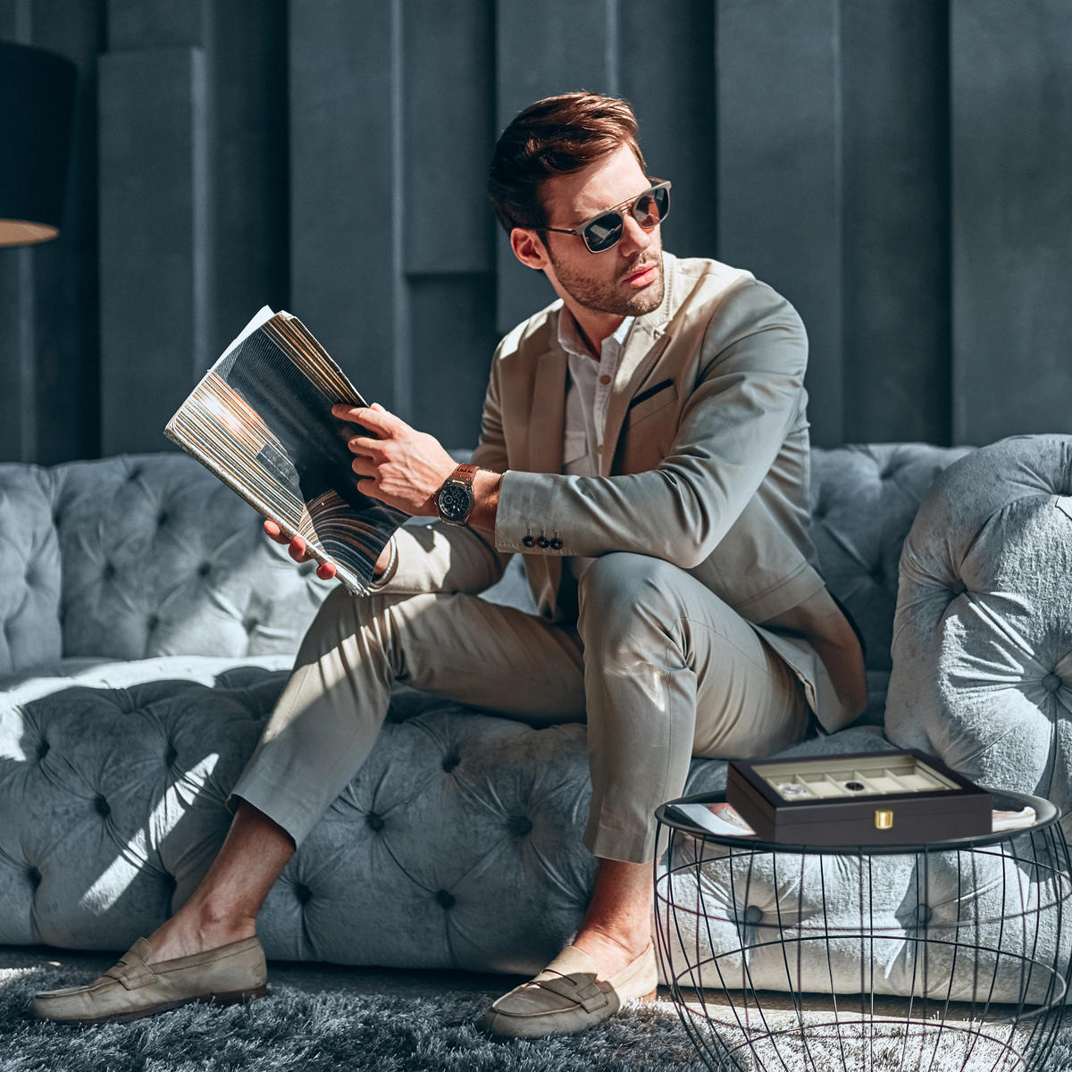 UHRENBOX - Multicolor, Glas/Holzwerkstoff (31/8/20cm) - Relaxdays