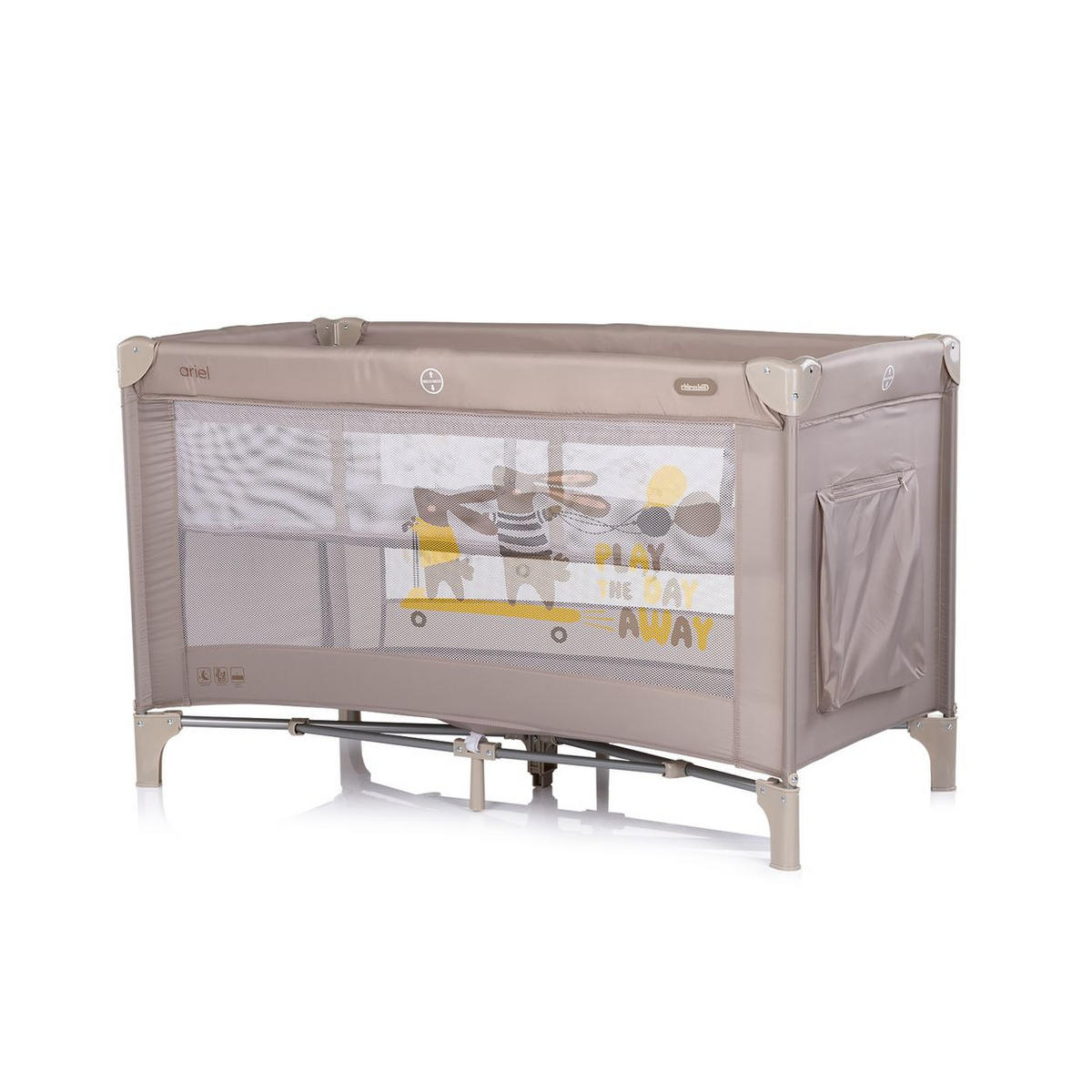 BABYREISEBETT Ariel 2 Ebenen beige braun Tragetasche, Seiteneingang, Seitentasche, Polyester, Reißverschluss - Beige, Metall (60/120cm) - Chipolino