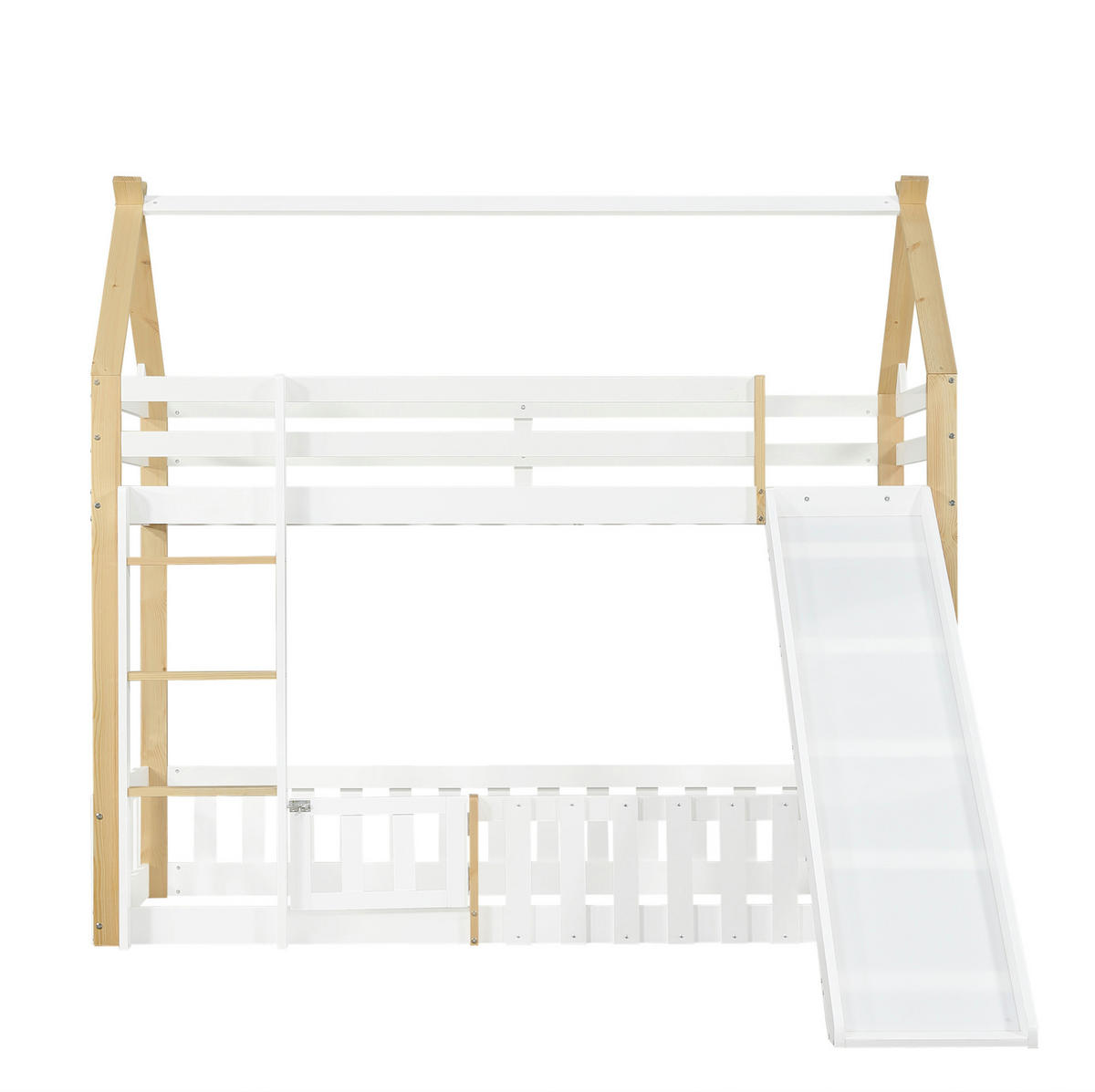 HAUSBETT 90/200 cm Weiß Natur mit Rutsche und Leiter ohne Matratze - Weiß, Holz (90/200cm) - MIVRAY