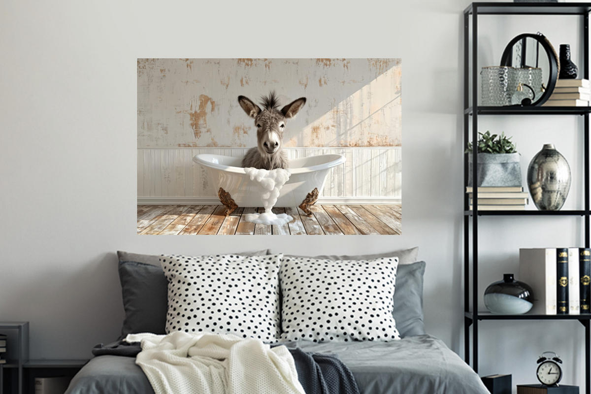 WANDTATTOO Esel - Tiere - Badewanne - Schaumstoff 120x80 cm - Weiß, Kunststoff (120/80/0.1cm) - MuchoWow