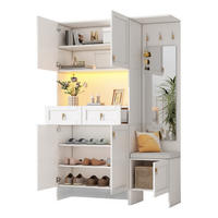 GARDEROBE-SET in Weiß Highboard mit Schuhbank Schuhschrank 3 Haken 5 Türen 2 Schubladen für Flur ,B120/T33.5/H180cm - Weiß, Holzwerkstoff (120/180/33.5cm) - STILVORA