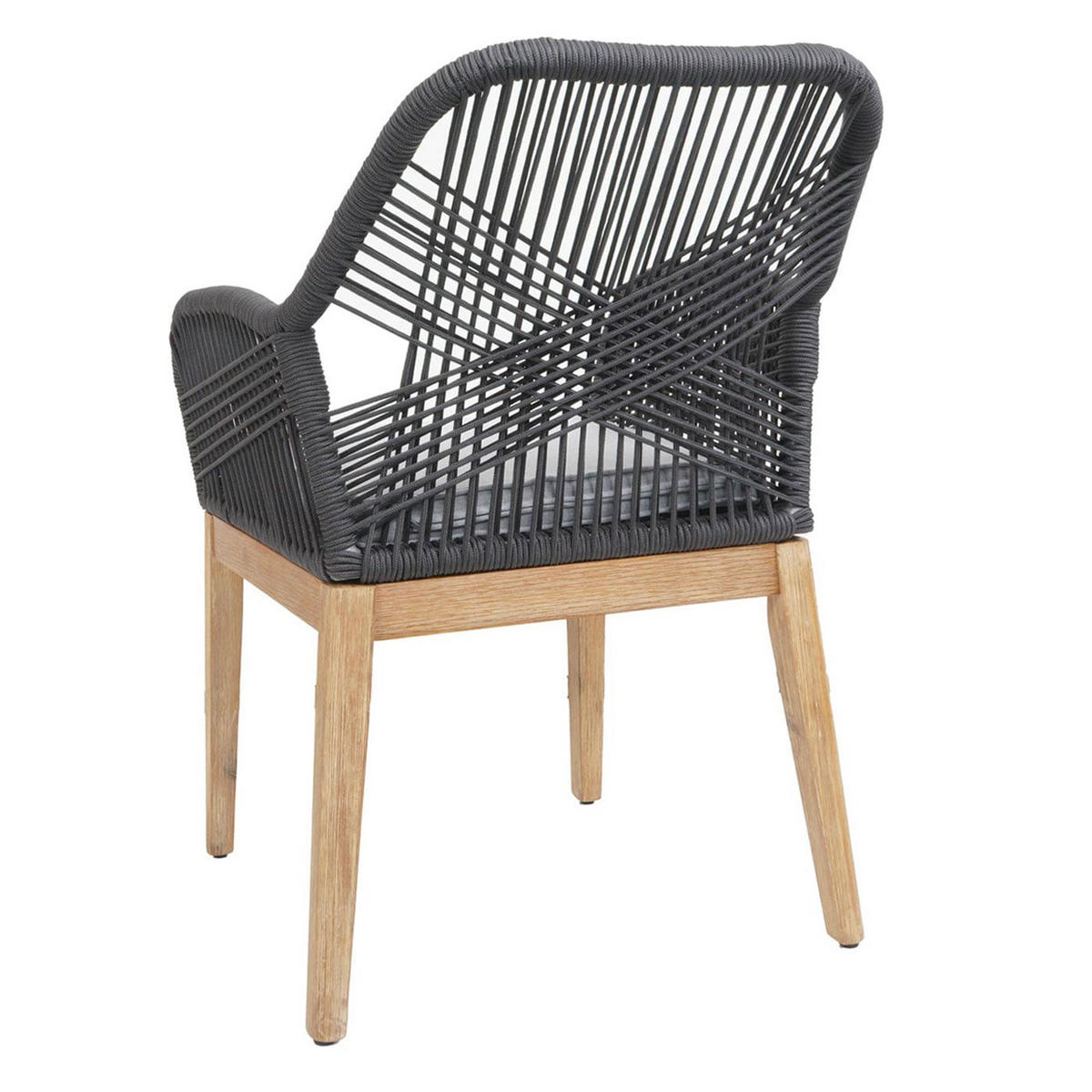 GARTENSTUHL 2er-Set HxBxT 85x58x59cm Sitzhöhe 47cm wetterfest Seilgeflecht Rope Holz Akazie Dunkelgrau Kissen Hellgrau - Dunkelgrau, Holz (58/85/59cm) - PROREGAL