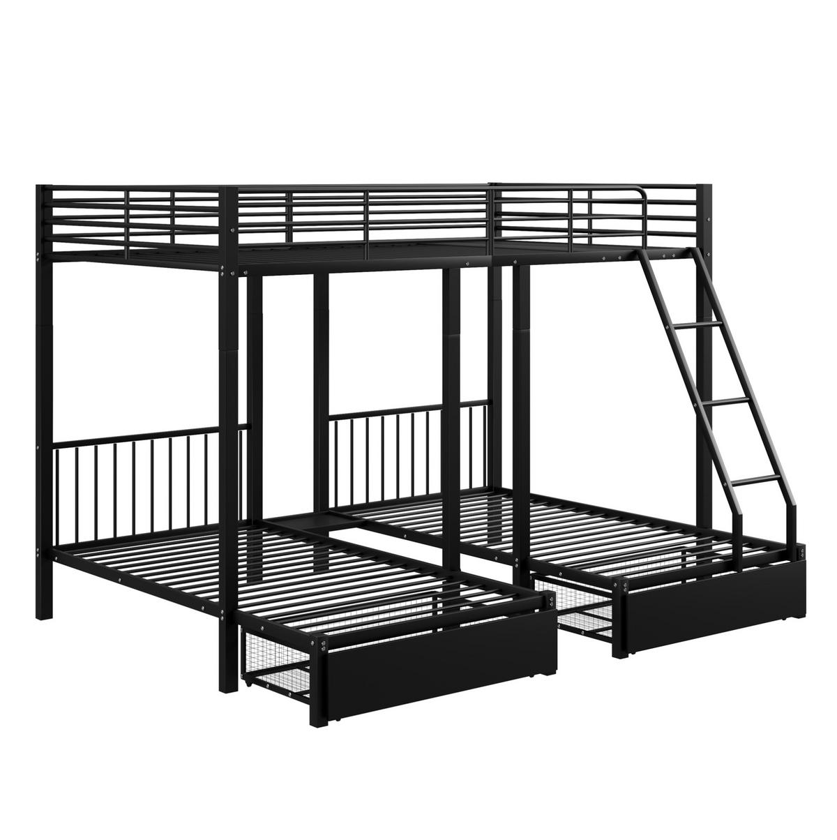 ETAGENBETT 140/200 und 90/200 cm aus Metall mit Schubladen, Schwarz - Schwarz, Metall (140/200cm) - Flora Grace