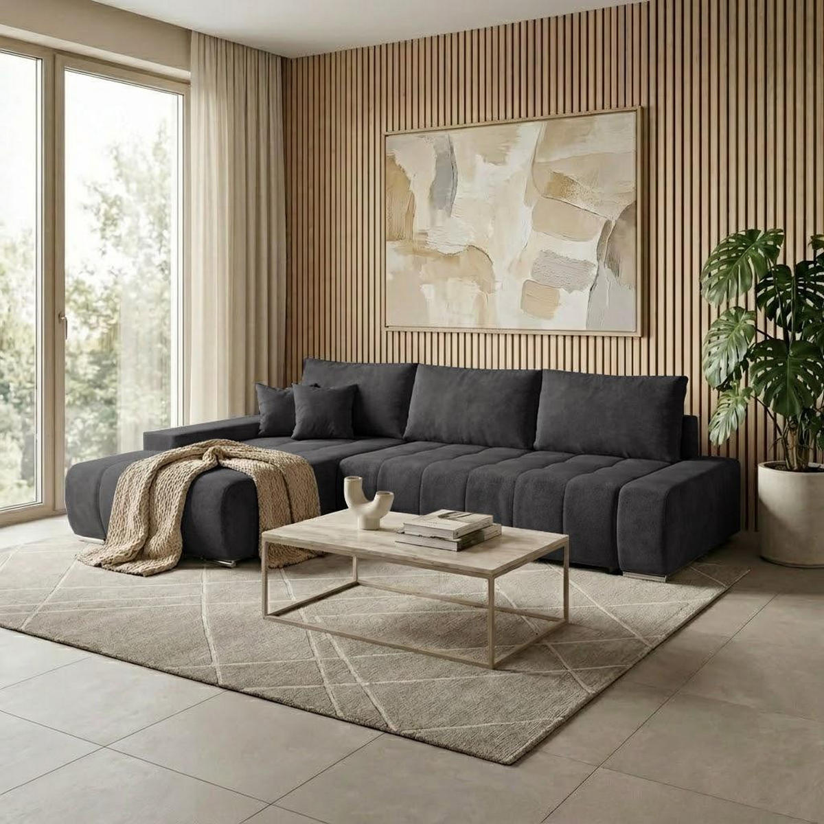 ECKSOFA Draco L schwarz links - Chromfarben/Schwarz, Textil/Metall (267/186cm) - Beautysofa